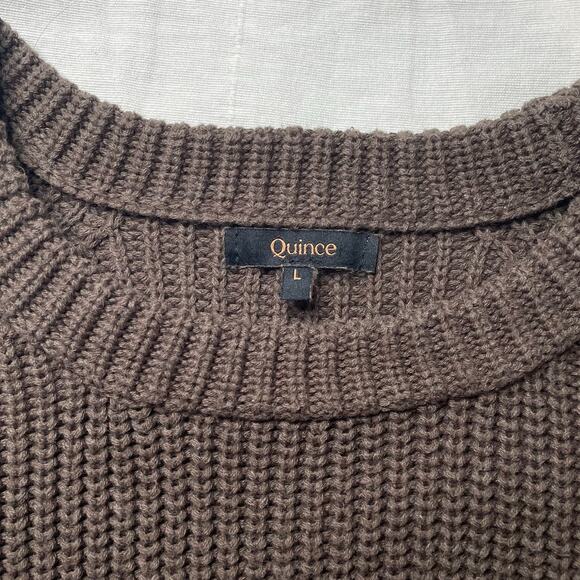 Quince Organic Cotton Fisherman Crew Knit Sweater Heather Brown Large Women's - Picture 6 of 6